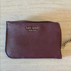 Kate Spade Maroon Card Holder with Gold Chain
